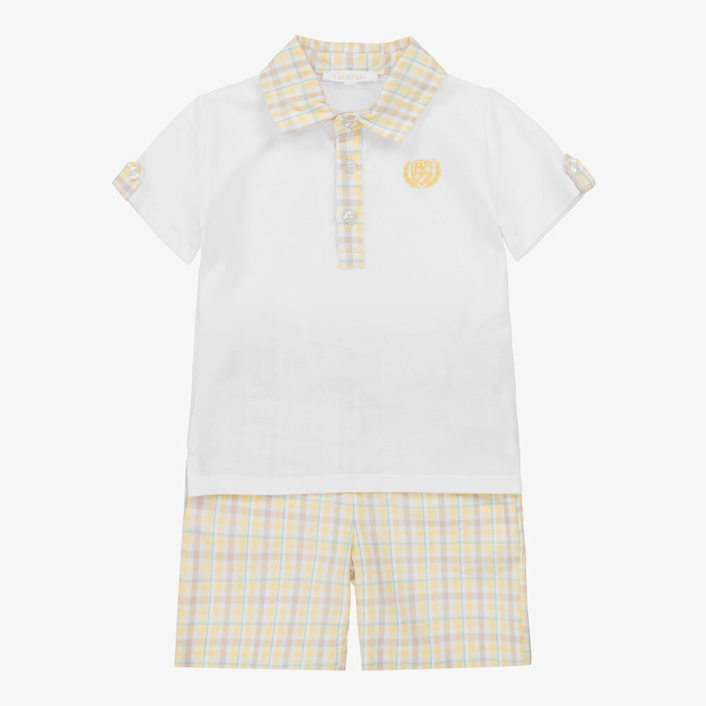 Patachou-Boys White & Yellow Cotton Shorts Set | Childrensalon Outlet