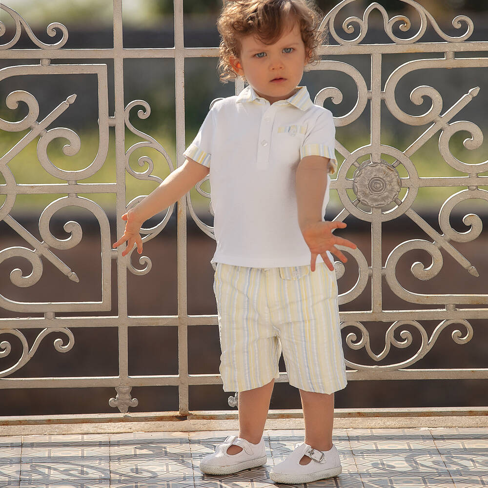 Patachou Boys White Yellow Stripe Shorts Set Childrensalon