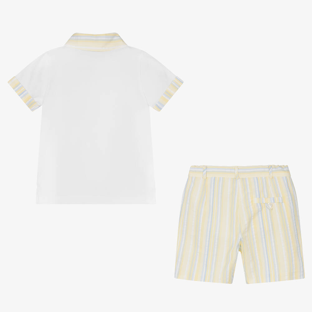 Patachou-Boys White & Yellow Stripe Shorts Set | Childrensalon Outlet