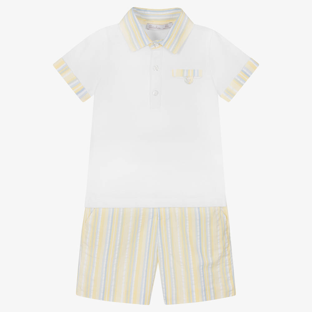 Patachou - Boys White & Yellow Stripe Shorts Set | Childrensalon