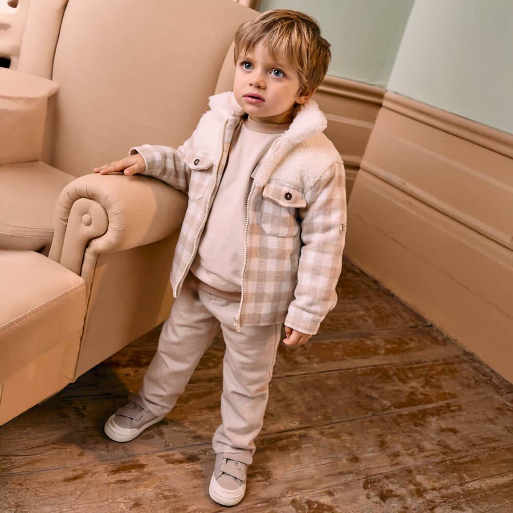 Patachou-Boys Wool Check Jacket with Fleece | Childrensalon Outlet