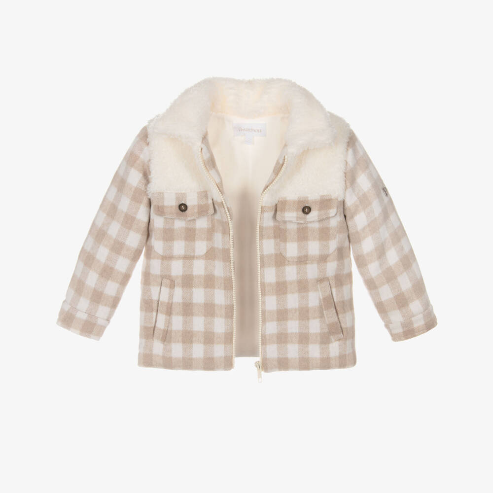 Patachou-Boys Wool Check Jacket with Fleece | Childrensalon Outlet