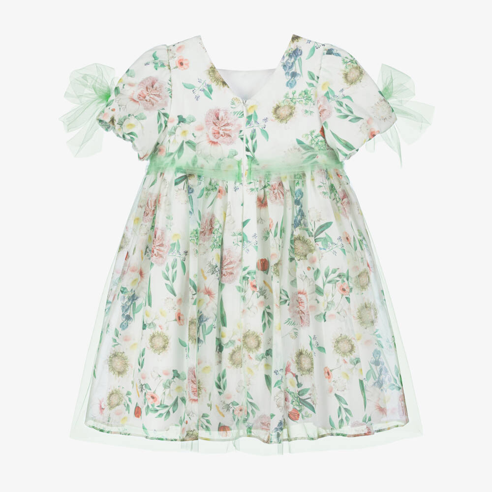 Patachou-Charming Girls Green Floral Tulle Dress | Childrensalon Outlet