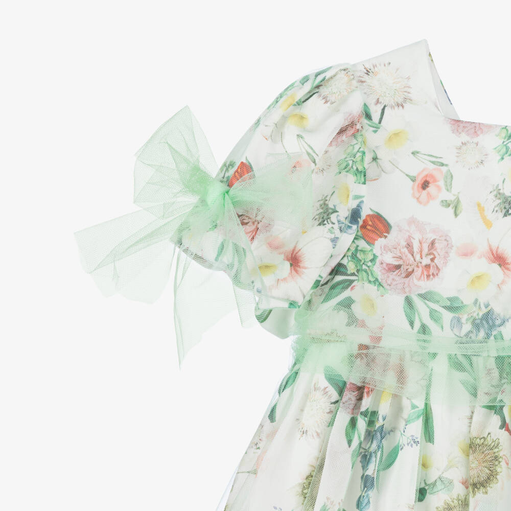 Patachou-Charming Girls Green Floral Tulle Dress | Childrensalon Outlet