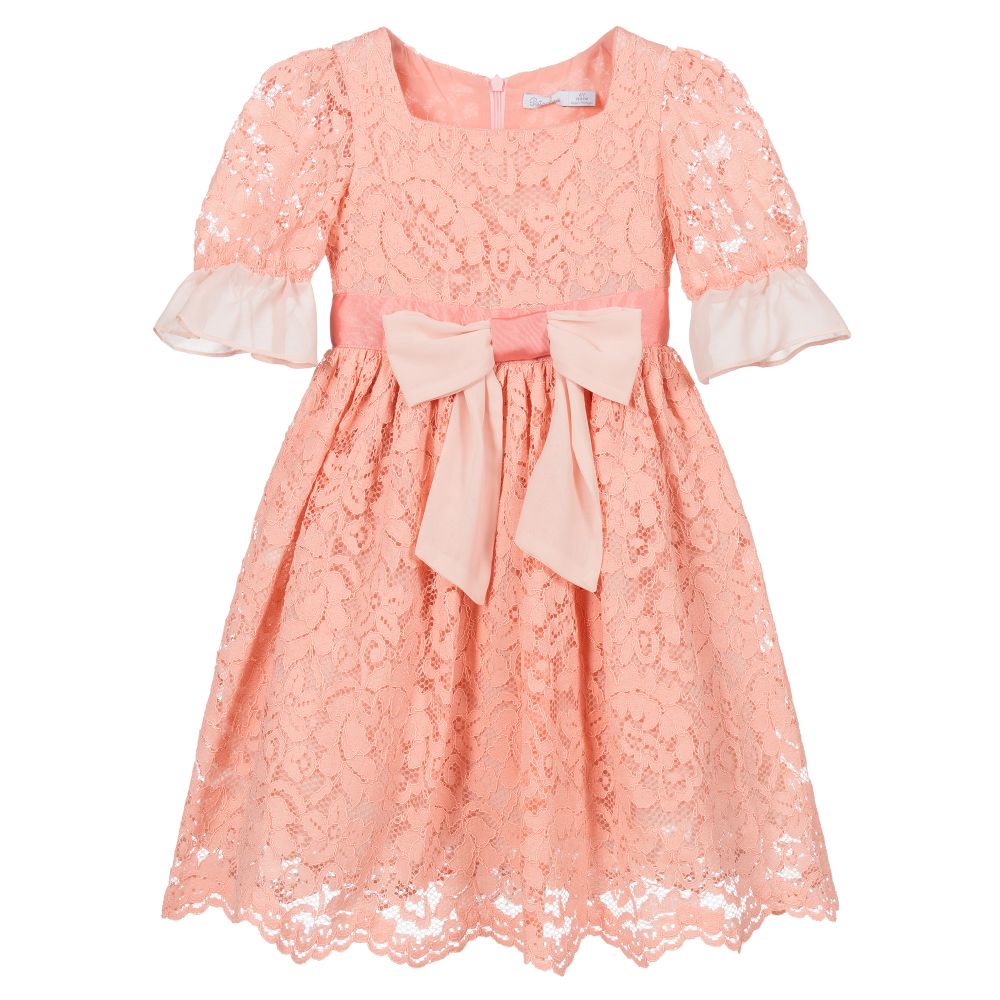 Patachou - Coral Orange Lace Dress | Childrensalon