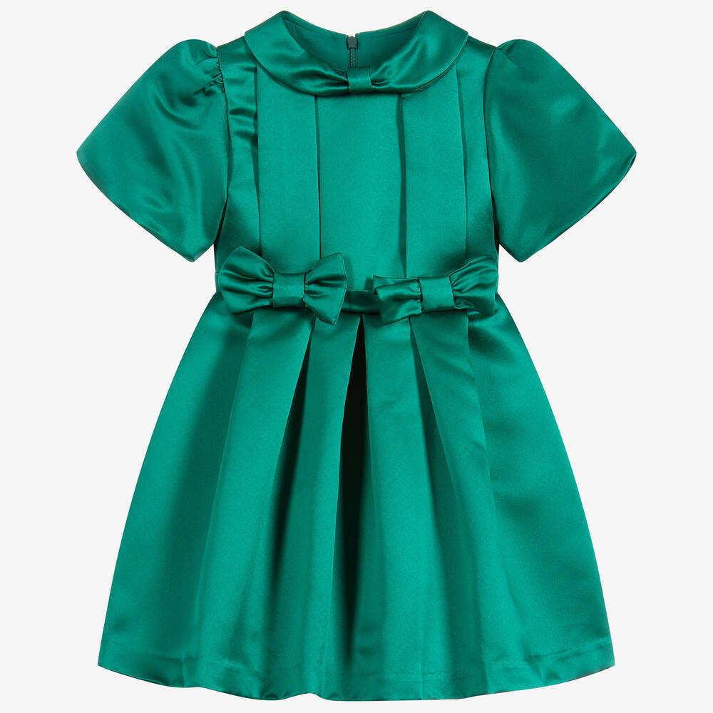 Patachou - Robe vert émeraude en satin à nœud | Childrensalon