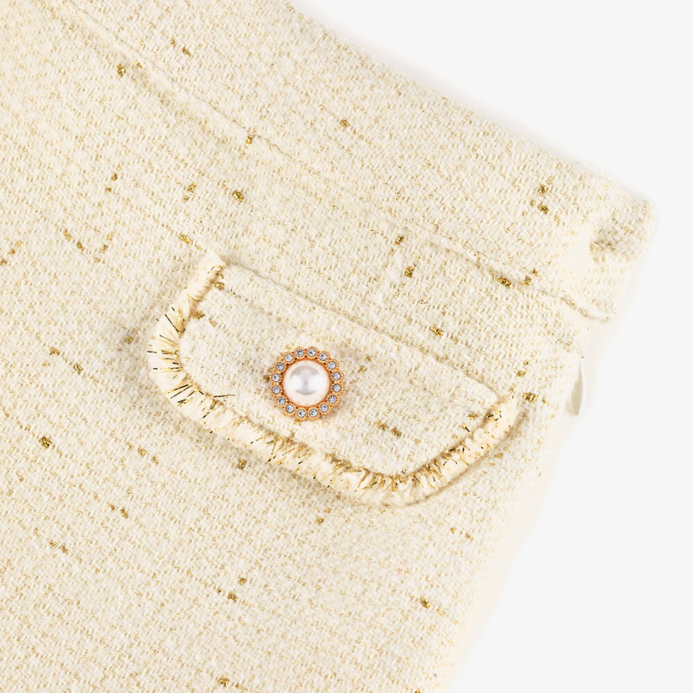 Patachou-Girl Ivory & Gold Tweed Skirt Set | Childrensalon Outlet