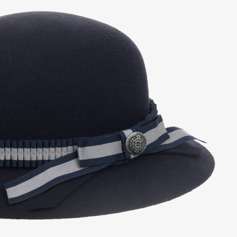 Patachou-Girl's Elegant Navy Wool Boater | Childrensalon Outlet
