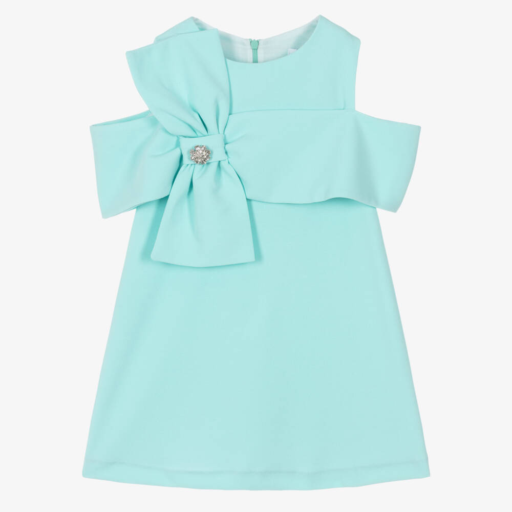 Patachou-Girls Aqua Green Crêpe Bow Dress | Childrensalon Outlet