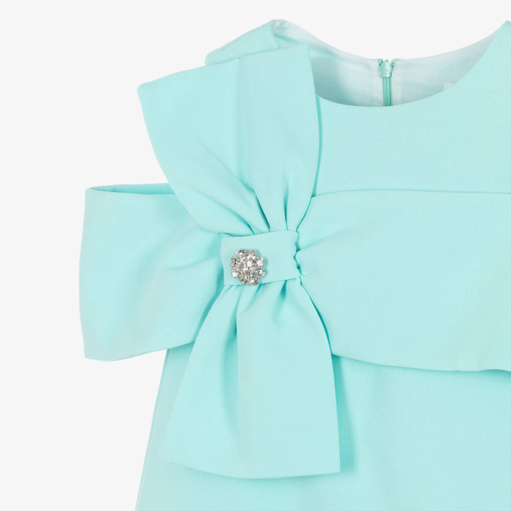 Patachou-Girls Aqua Green Crêpe Bow Dress | Childrensalon Outlet