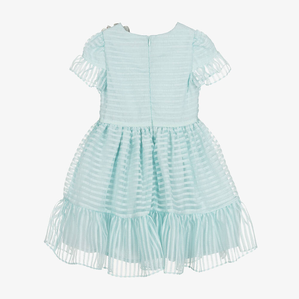 Patachou-Girls Aqua Green Organza Stripe Dress | Childrensalon Outlet