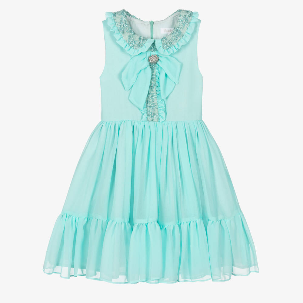 Patachou-Girls Aqua Green Sleeveless Chiffon Dress | Childrensalon Outlet