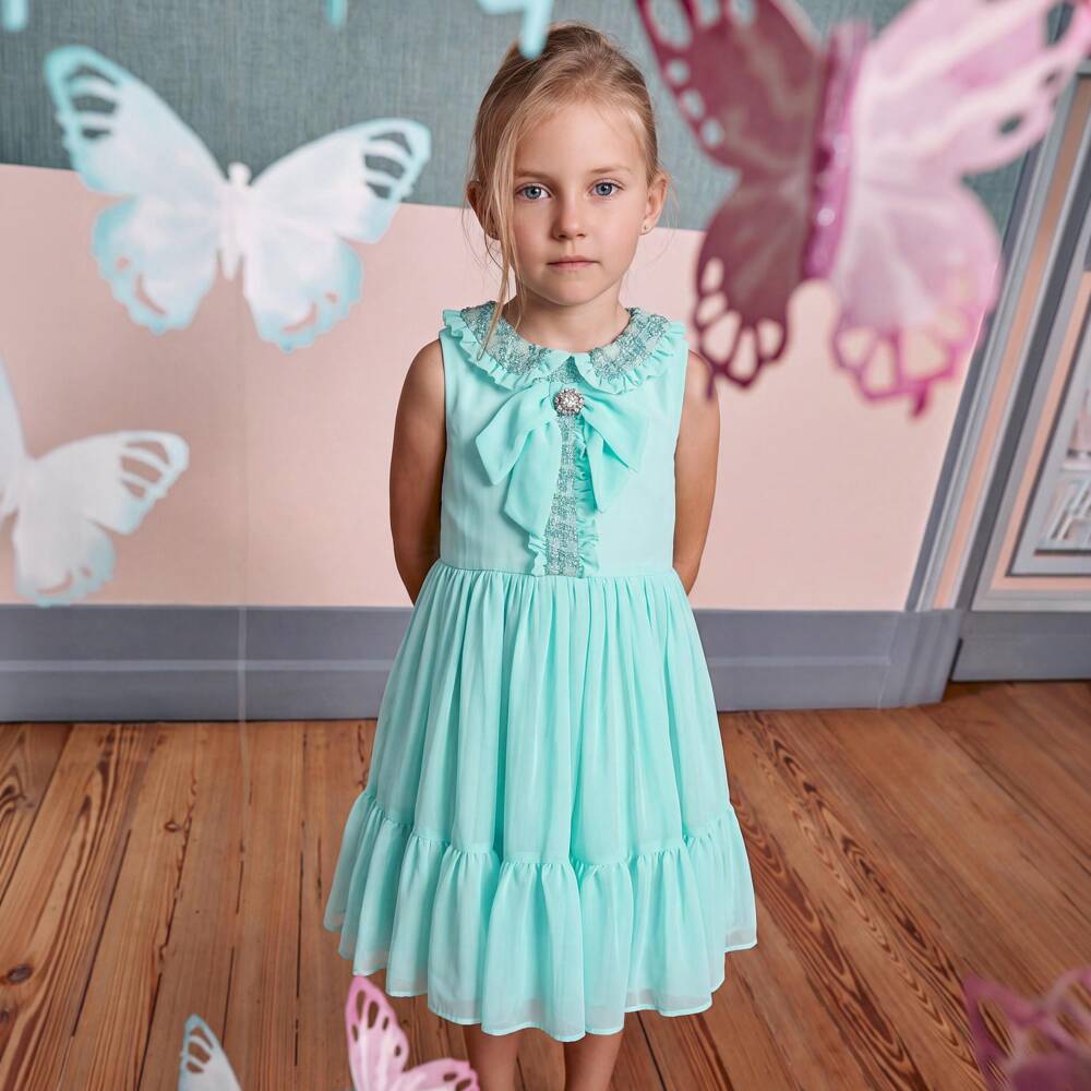 Patachou-Girls Aqua Green Sleeveless Chiffon Dress | Childrensalon Outlet