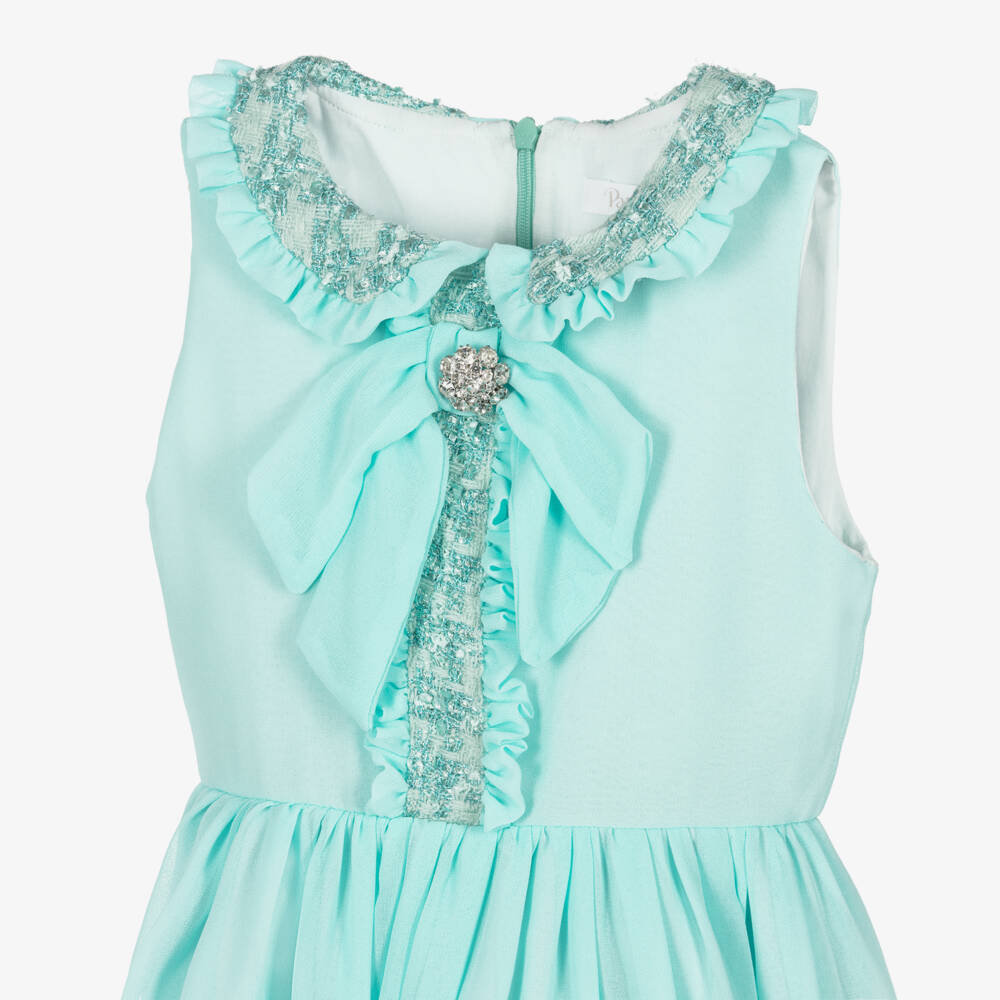 Patachou-Girls Aqua Green Sleeveless Chiffon Dress | Childrensalon Outlet