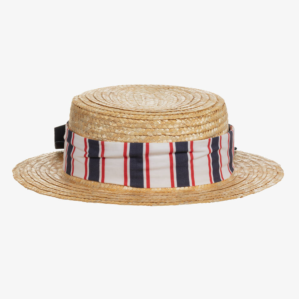 Patachou - Chapeau de paille beige bleu rayé | Childrensalon