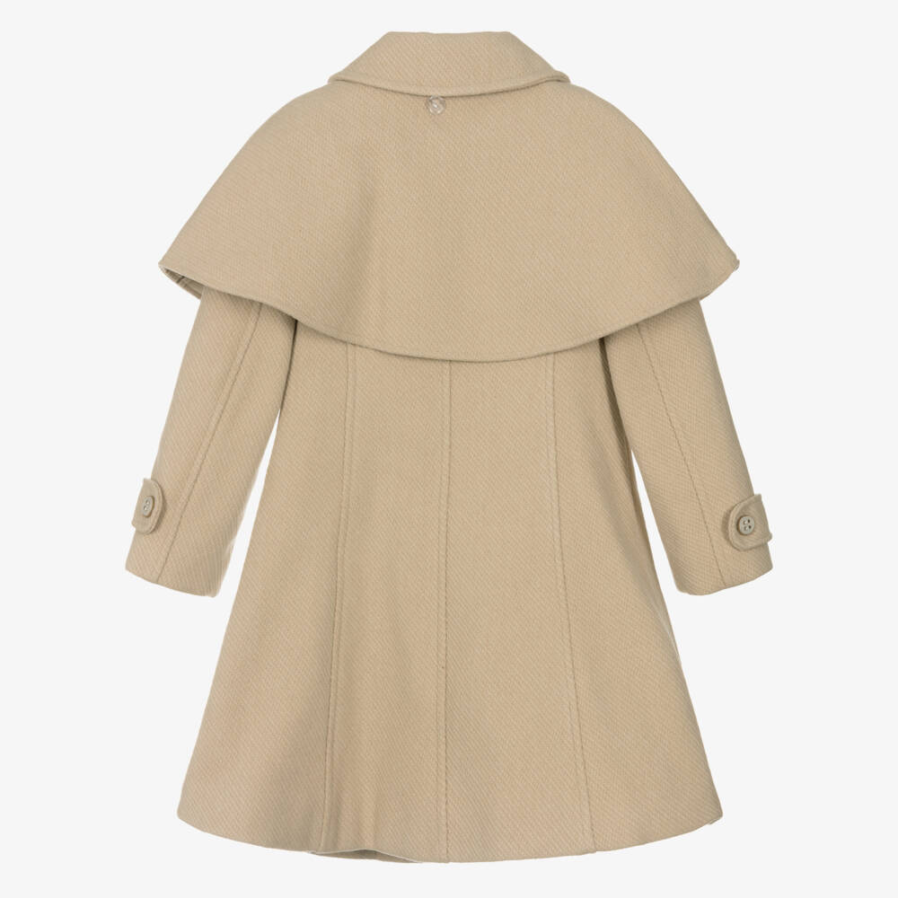 Patachou-Girls Beige Coat with Reversible Cape | Childrensalon Outlet