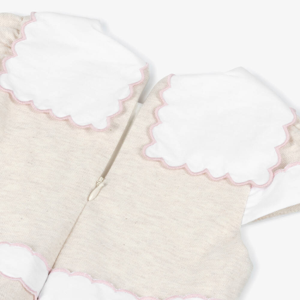 Patachou-Girls Beige Cotton Dress with Scalloped Collar | Childrensalon Outlet