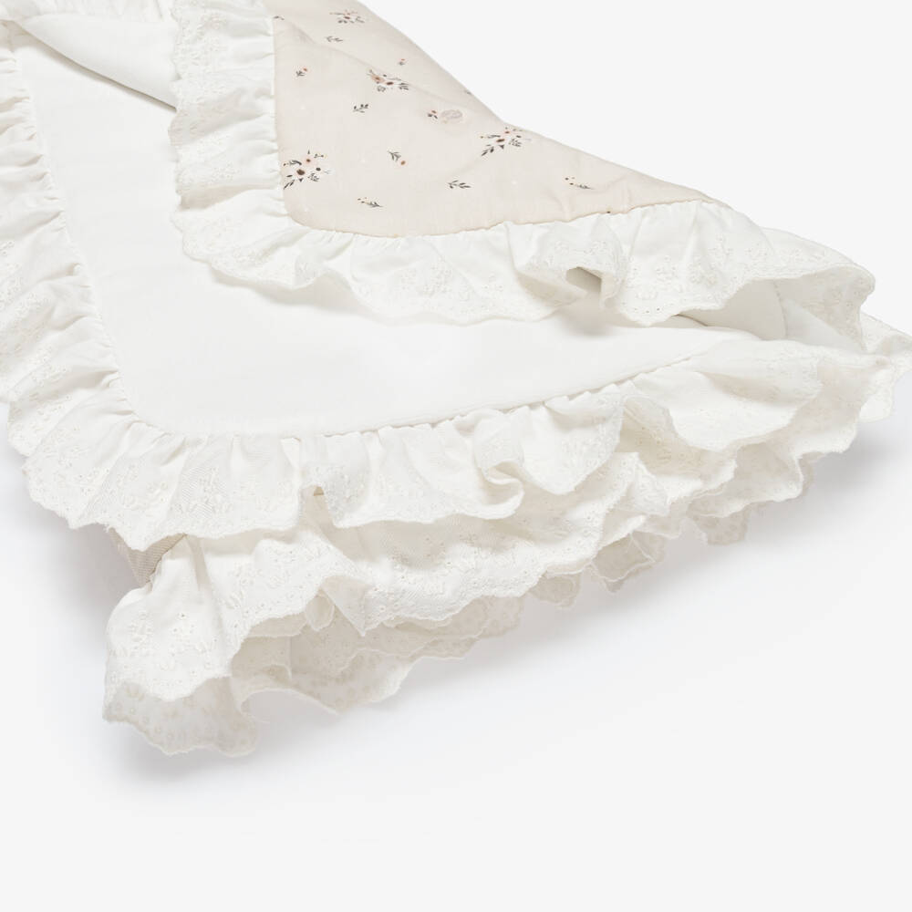 Patachou-Girls Beige Cotton Floral Padded Blanket (80cm) | Childrensalon Outlet