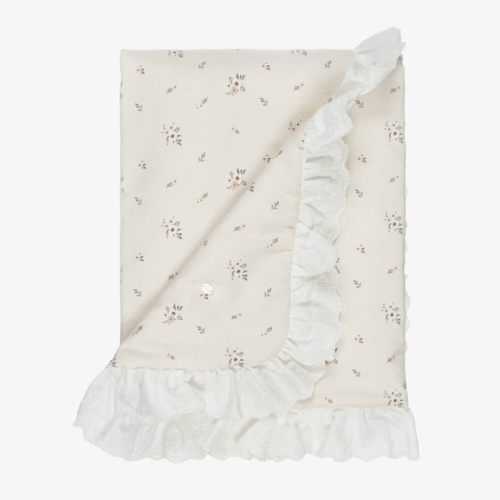 Patachou-Girls Beige Cotton Floral Padded Blanket (80cm) | Childrensalon Outlet