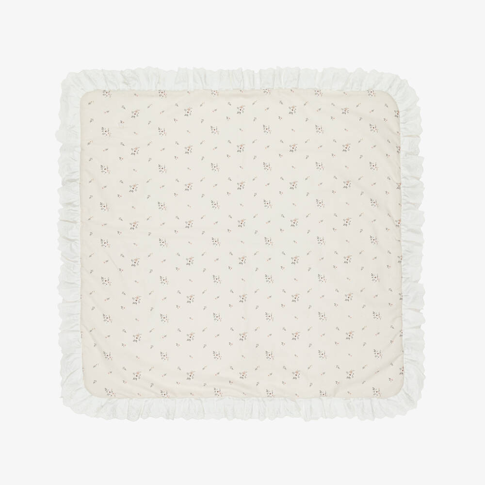 Patachou-Girls Beige Cotton Floral Padded Blanket (80cm) | Childrensalon Outlet