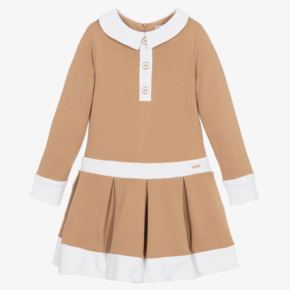 Patachou - Girls Beige Cotton Jersey Dress | Childrensalon