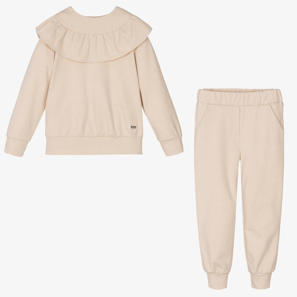 Patachou-تراكسوت قطن جيرسي لون بيج للبنات | Childrensalon Outlet