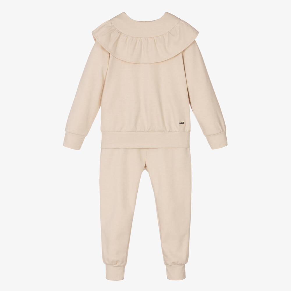 Patachou - Girls Beige Cotton Tracksuit | Childrensalon