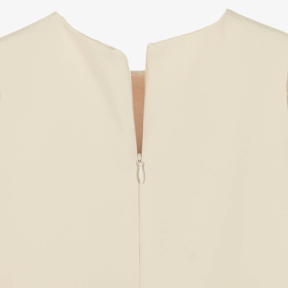 Patachou-Girls Beige Crêpe Dress with Crystal Button & Bow | Childrensalon Outlet