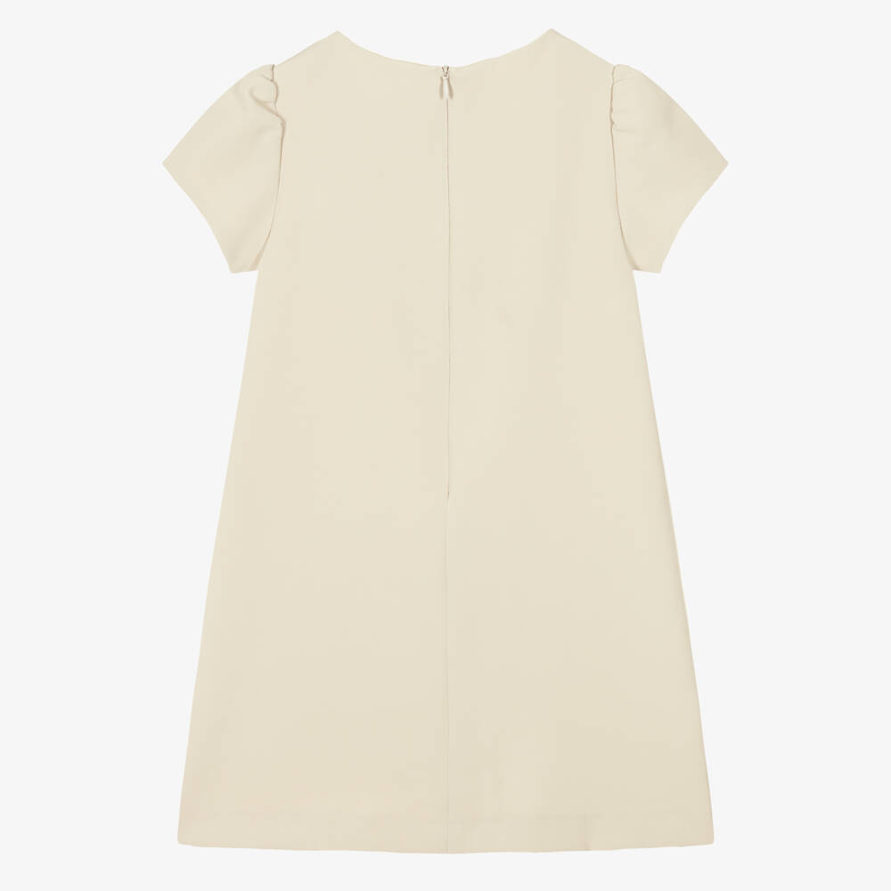 Patachou-Girls Beige Crêpe Dress with Crystal Button & Bow | Childrensalon Outlet