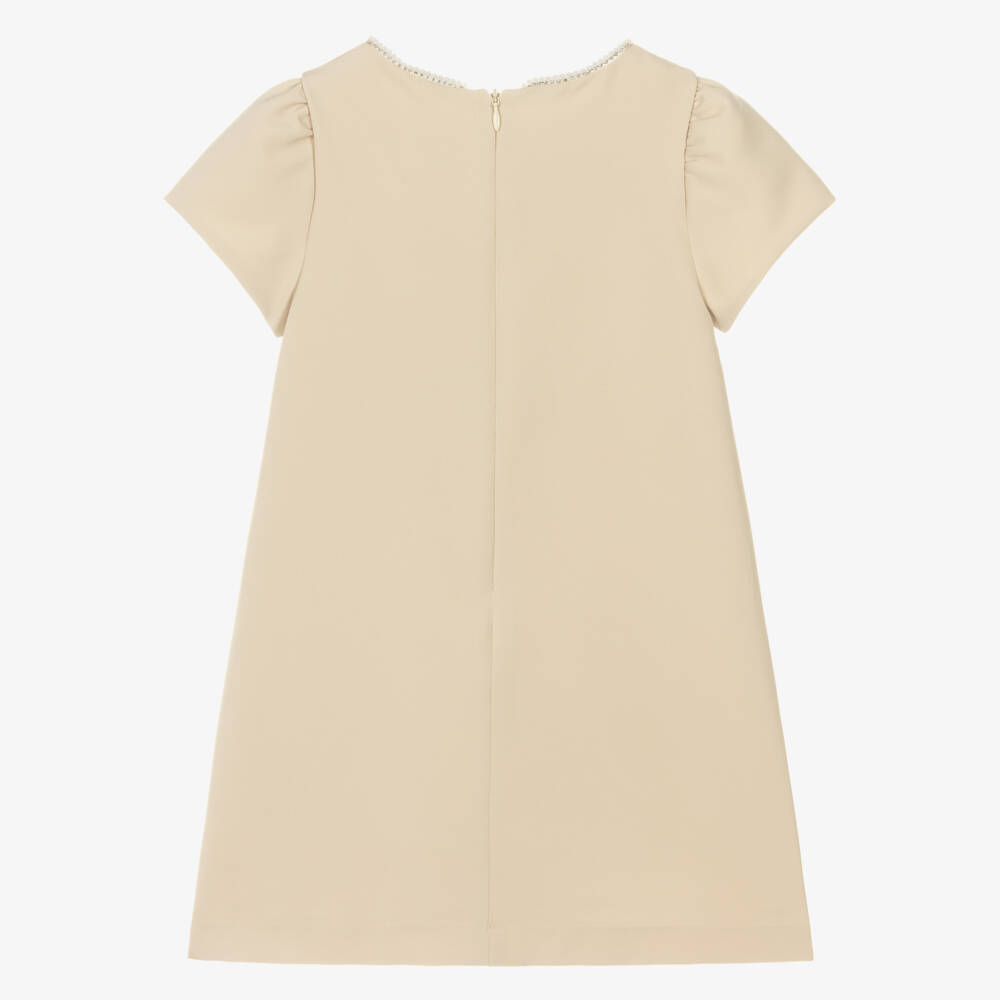 Patachou-Girls Beige Dress with Diamanté & Faux Pearl Bow | Childrensalon Outlet