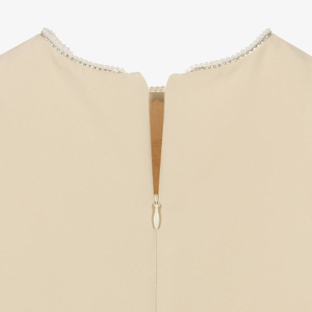 Patachou-Girls Beige Dress with Diamanté & Faux Pearl Bow | Childrensalon Outlet