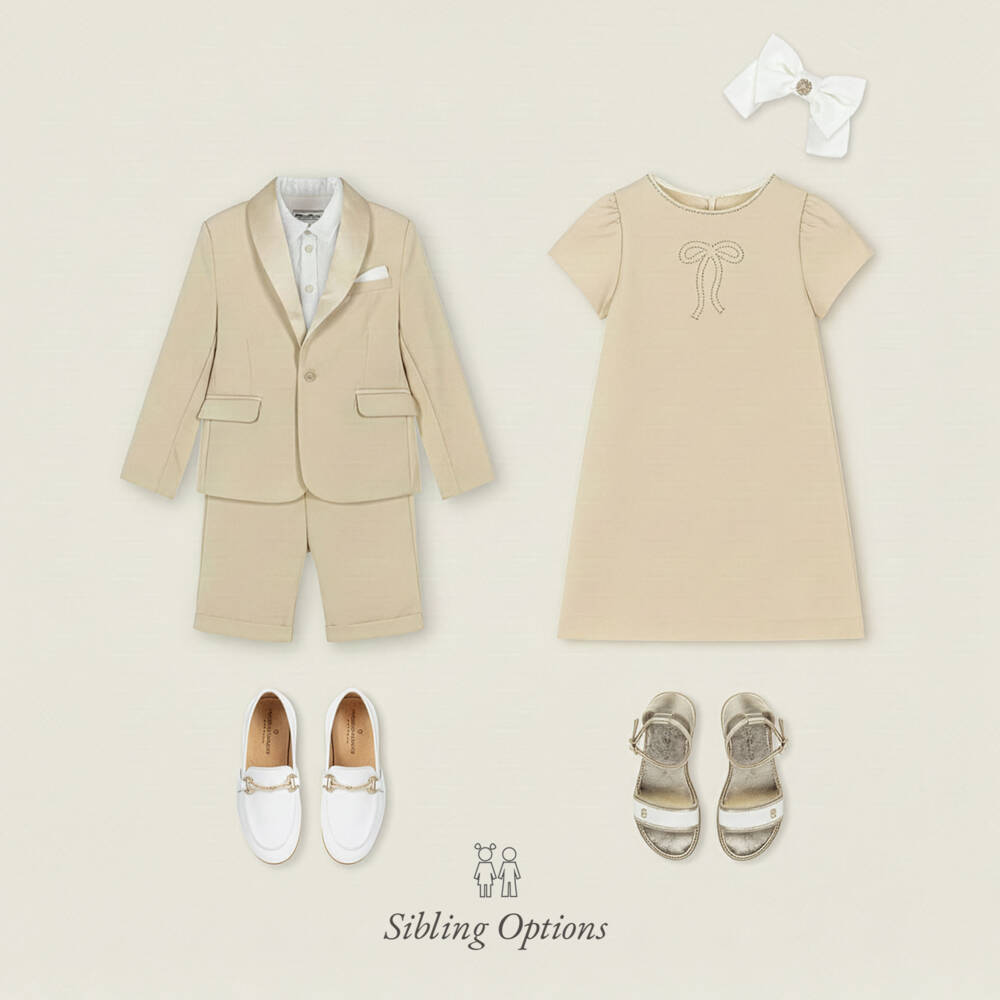 Patachou-Girls Beige Dress with Diamanté & Faux Pearl Bow | Childrensalon Outlet