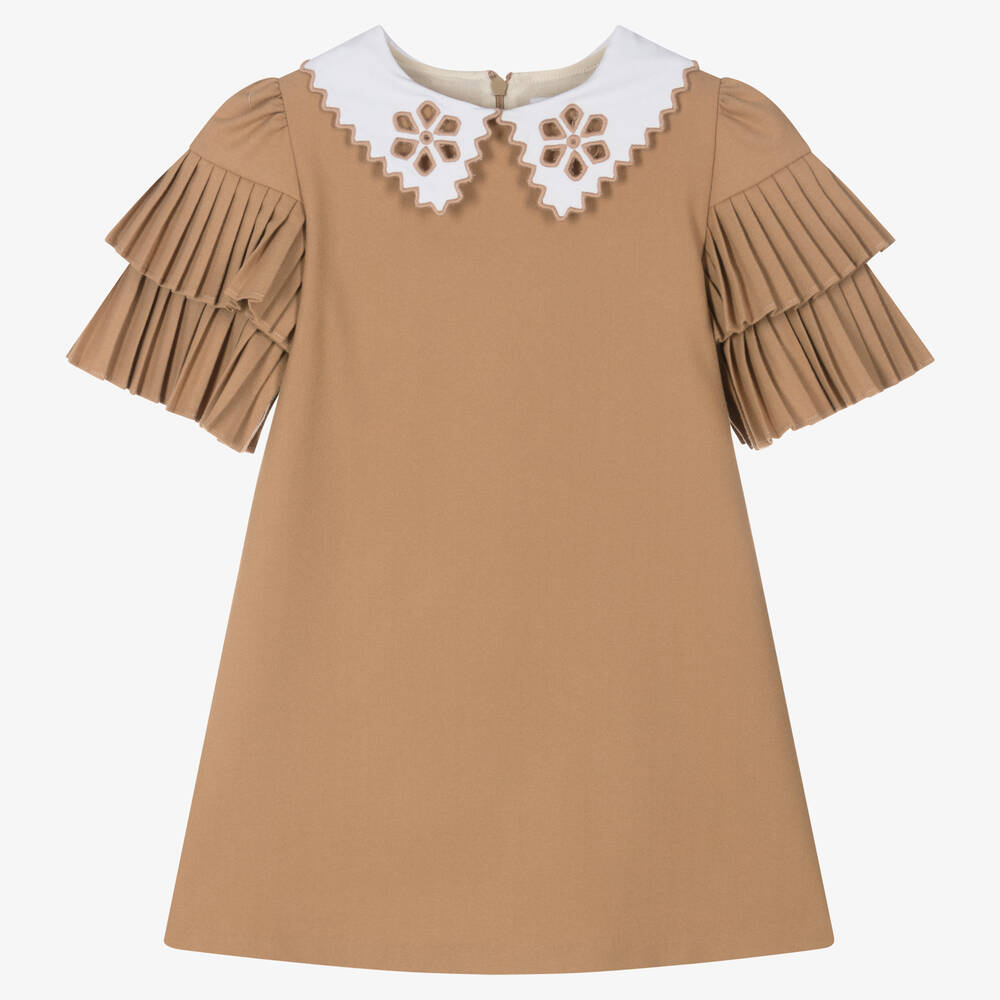 Patachou - Girls Beige Embroidered Collar Dress | Childrensalon