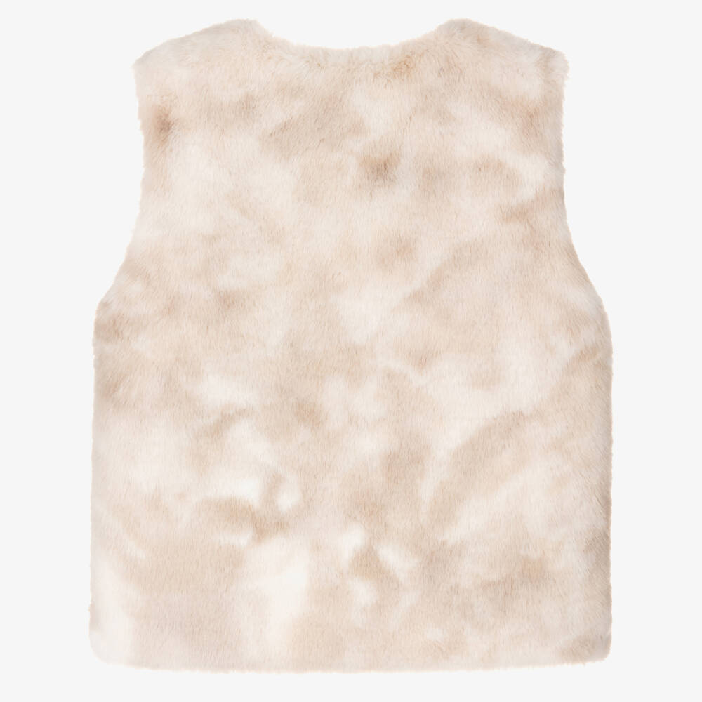 Patachou-Girls Beige Faux Fur Bow Gilet | Childrensalon Outlet