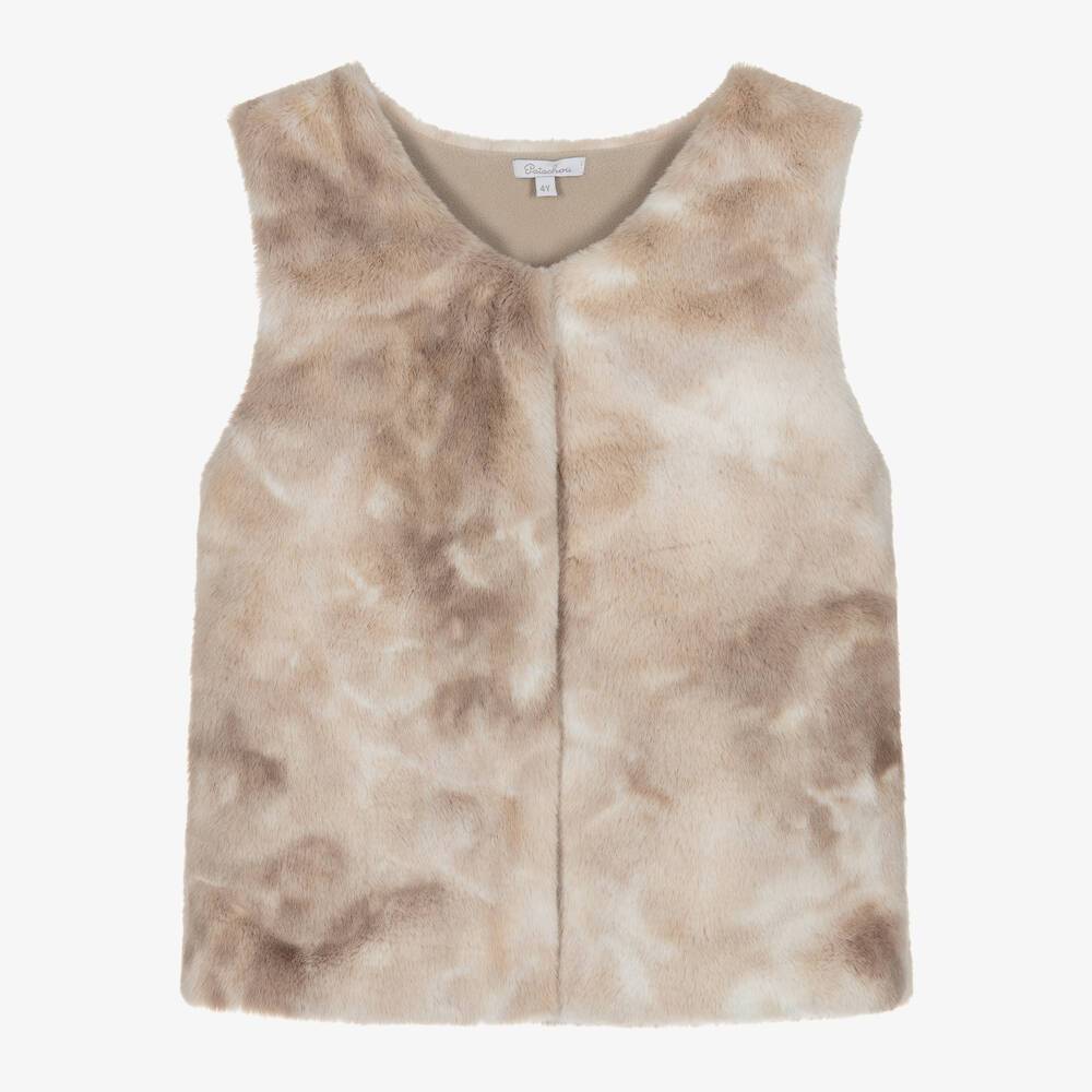 Patachou - Girls Beige Faux Fur Gilet | Childrensalon