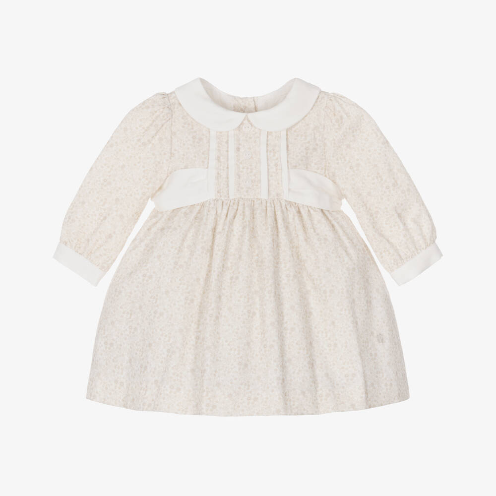 Patachou-Girls Beige Floral Cotton Dress | Childrensalon Outlet