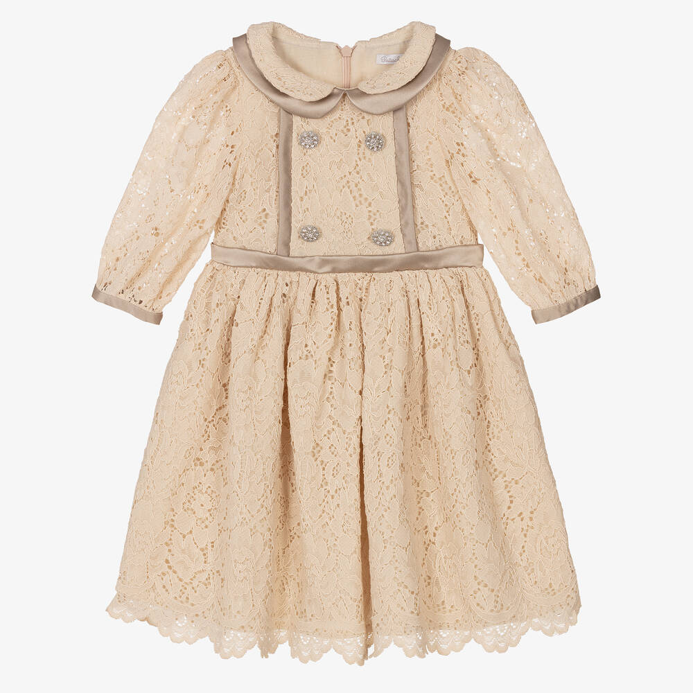 Patachou - Girls Beige Floral Lace Dress | Childrensalon Outlet