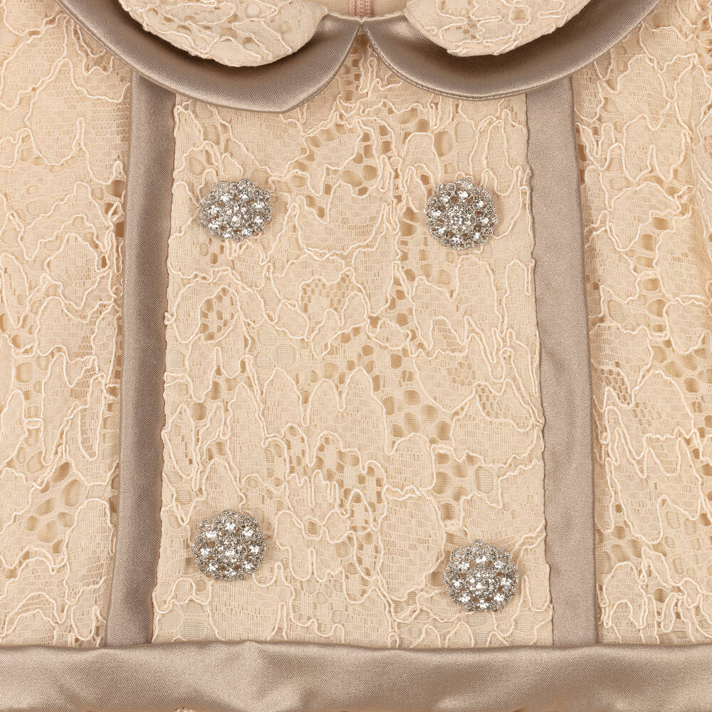 Patachou-Girls Beige Floral Lace Dress | Childrensalon Outlet