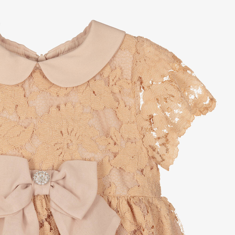 Patachou-Girls Beige Lace & Chiffon Dress | Childrensalon Outlet