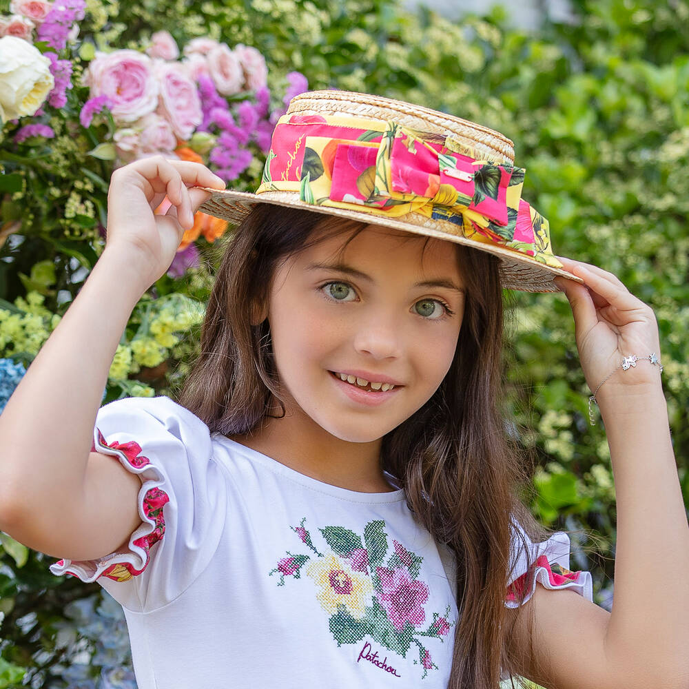 Patachou-قبعة قش لون بيج وزهري للبنات | Childrensalon Outlet