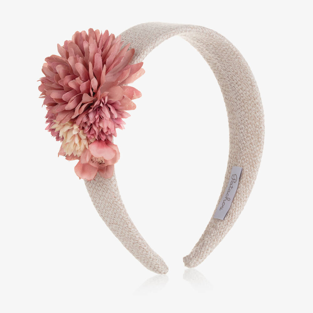 Patachou - Girls Beige & Pink Flower Hairband | Childrensalon