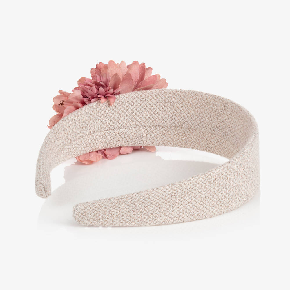 Patachou-Girls Beige & Pink Flower Hairband | Childrensalon Outlet