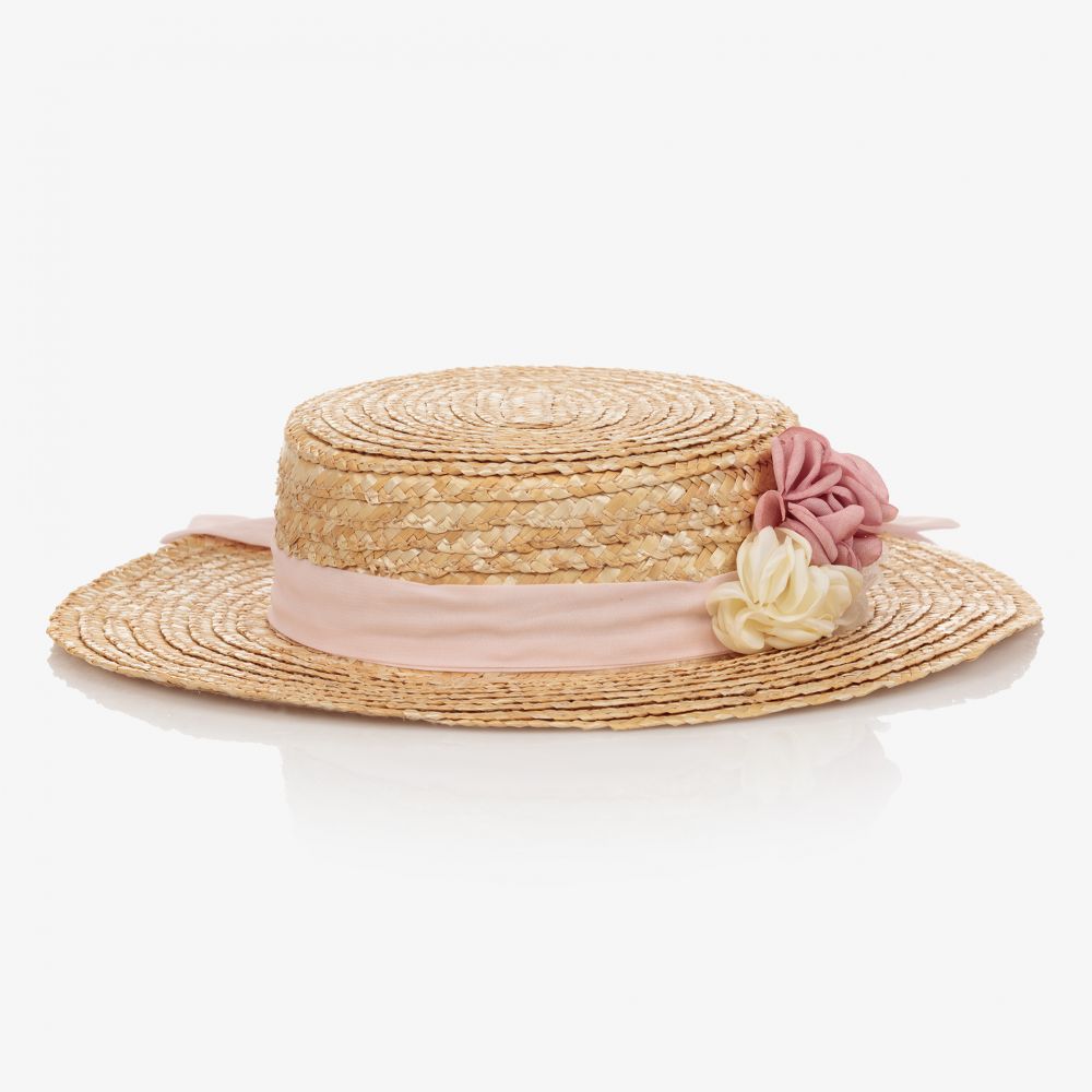 Patachou - Chapeau de paille beige/rose Fille | Childrensalon