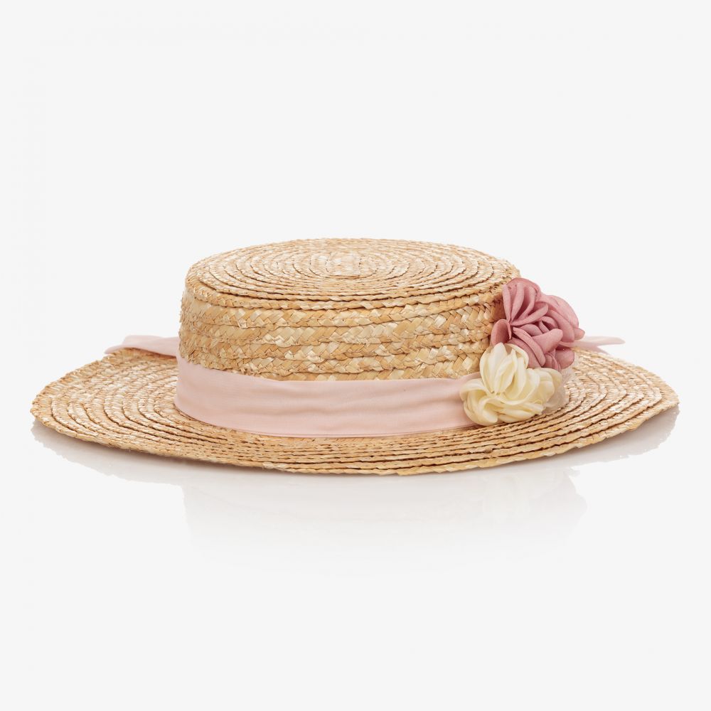 Patachou Girls Beige & Pink Straw Hat Childrensalon Outlet