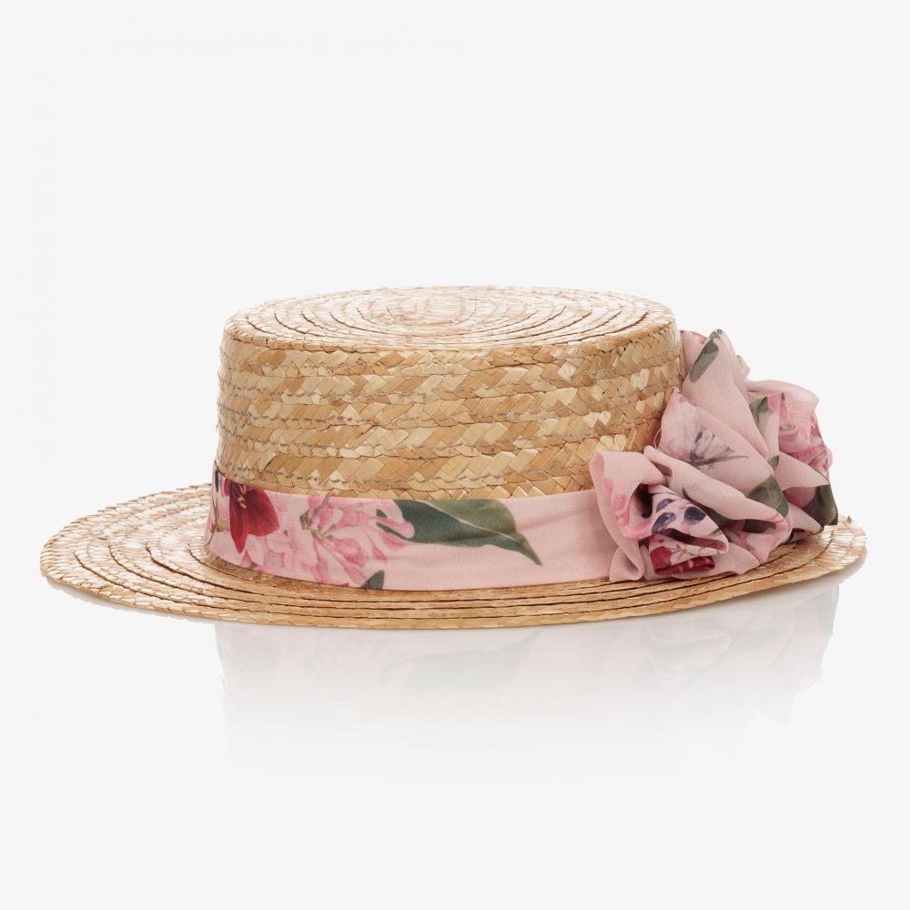 Patachou - قبعة قش لون بيج وزهري للبنات | Childrensalon