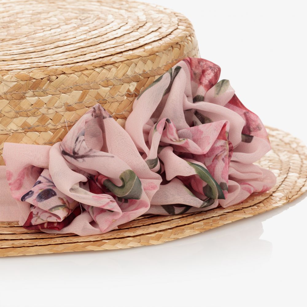 Patachou-Бежево-розовая соломенная шляпка для девочек | Childrensalon Outlet