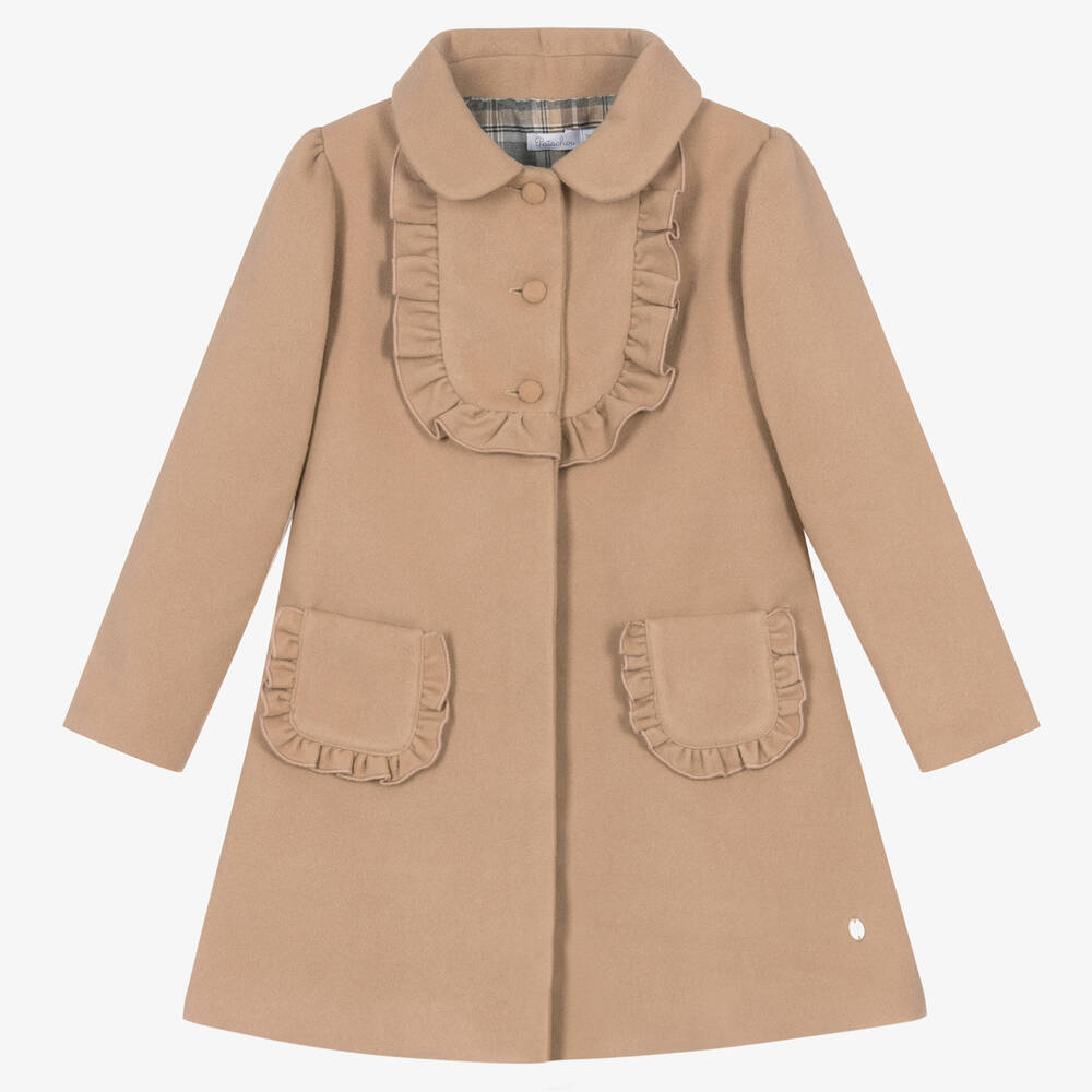 Patachou - Girls Beige Ruffle Coat | Childrensalon