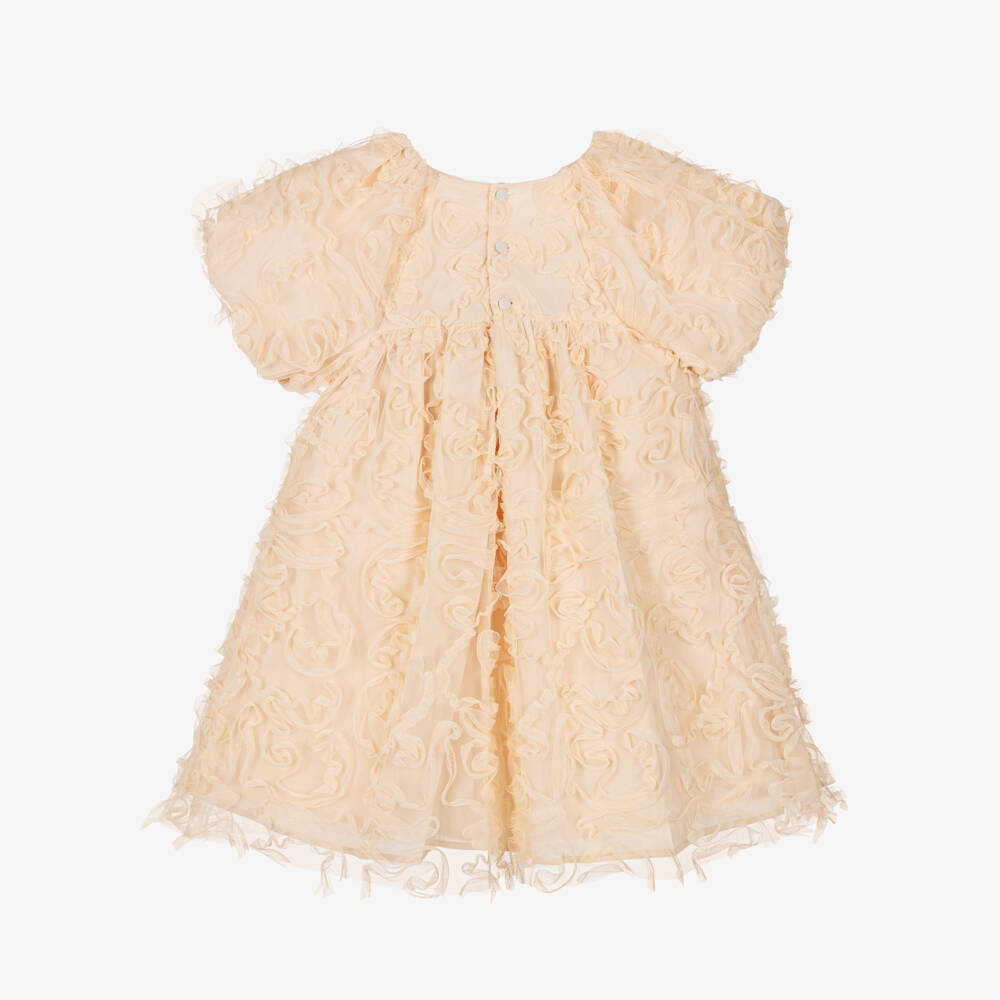 Patachou-Girls Beige Ruffled Tulle Dress with Bow | Childrensalon Outlet