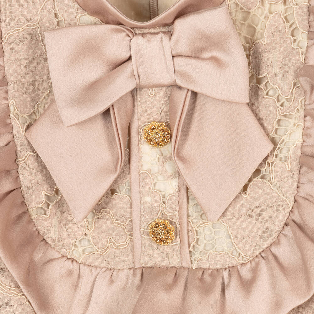 Patachou-Girls Beige Satin & Lace Dress | Childrensalon Outlet