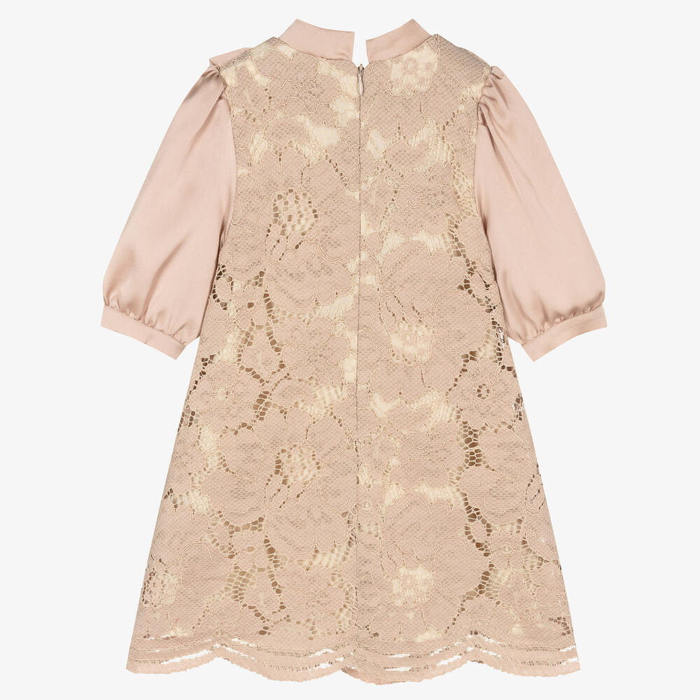 Patachou-Girls Beige Satin & Lace Dress | Childrensalon Outlet